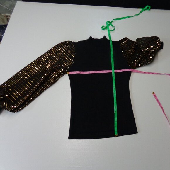 A. Calin by Flying Tomato Size Small Black Sweater With Gold Bling Sleeves - Picture 5 of 8